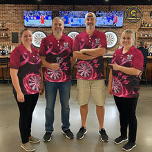 Load image into Gallery viewer, Pink Ribbon Thunder Lightning Men Dart Polo &amp; Quarter Zip Shirt Custom Breast Cancer Darts Jersey NYN2947