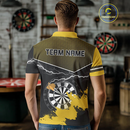 Yellow And Black Dartboard Lightning Darts Shirt For Men - Custom Team Name NYN0382