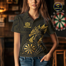 Load image into Gallery viewer, Custom Gold Tribal Pattern Dragon Darts Polo &amp; 1/4 Zip Shirt For Women Darts Team League Jersey NYN3355