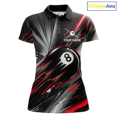 Thunder Red 8 Ball Strike Women's Billiard Polo Shirt Custom Pool Team Jersey League Apparel