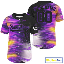 Load image into Gallery viewer, Purple And Yellow Flaming Baseball Ball Jersey Custom Outfits Youth Baseball Shirt For Women NYN0837