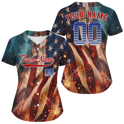 US Flag Baseball Jersey For Women Custom Patriotic Baseball Jersey With Name & Number NYN0850
