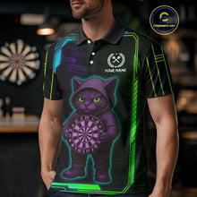 Load image into Gallery viewer, Lightning Cat Tech Green &amp; Blue Neon Dartboard Men's Dart Polo Shirt Funny Dart Jerseys NYN1792