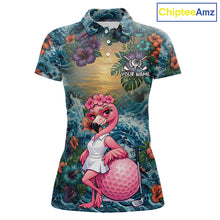 Load image into Gallery viewer, Womens Flamingo Golf Clothing Waving Tropical Golf Shirt Custom Floral Golf Polo, Best Golf Gifts NYN2959