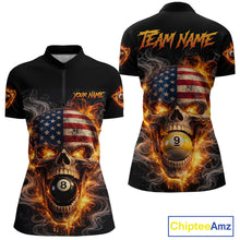 Load image into Gallery viewer, Skull Flaming Pool 8 Ball &amp; 9 Ball Billiard Shirt For Women Personalized 3D Ball Billiard Attire NYN2586