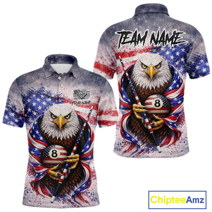 US Flag Grunge Eagle Pool 8 Ball & Cue Billiard Shirt For Men Custom Patriotic Billiard Attire NYN2588