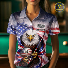 Load image into Gallery viewer, US Flag Grunge Eagle Pool 8 Ball &amp; Cue Billiard Shirt For Women Custom Patriotic Billiard Attire NYN2588