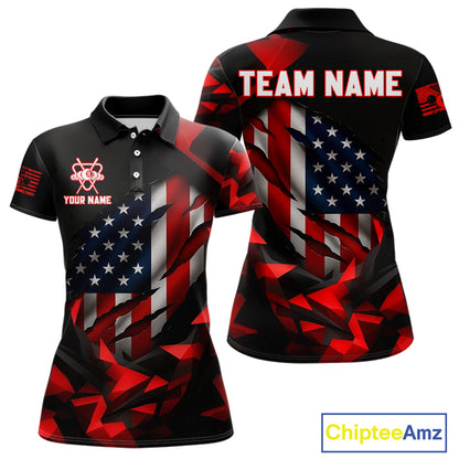 Red Geometric Torn American Flag 8 Ball Pool Billiard Team Shirt Custom Billiard Jerseys For Women NYN2750