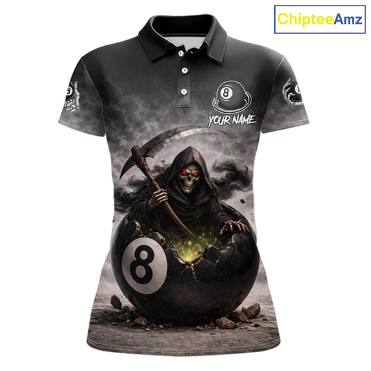 Grey Smoke Grim Reaper Cracked 8 Ball Pool Billiard Team Shirt Custom Billiard Jerseys For Women NYN2751