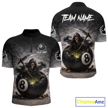 Grey Smoke Grim Reaper Cracked 8 Ball Pool Billiard Team Shirt Custom Billiard Jerseys For Men NYN2751