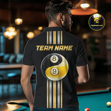 Load image into Gallery viewer, Black &amp; Gold Yin And Yang 8 Ball &amp; 9 Ball Pool Billiard Jerseys For Men Custom Billiard Team Shirt NYN2753