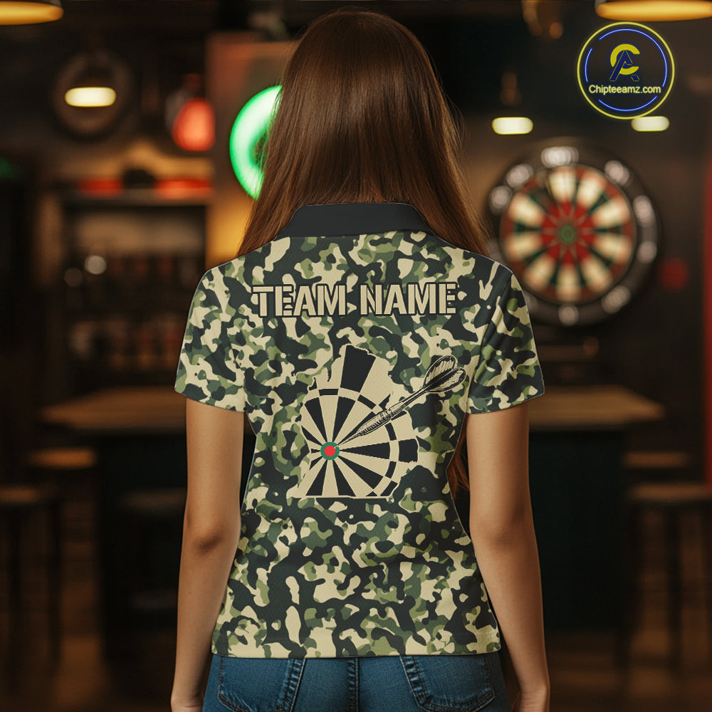 Custom Camouflage Pattern Dartboard Darts Polo Shirts For Women Outfits Darts Jerseys NYN2754
