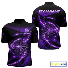 Load image into Gallery viewer, Thunder Purple Dartboard Men Dart Polo &amp; 1/4-Zip Shirt Custom Name Splatter Dart Jersey For Darters NYN2964