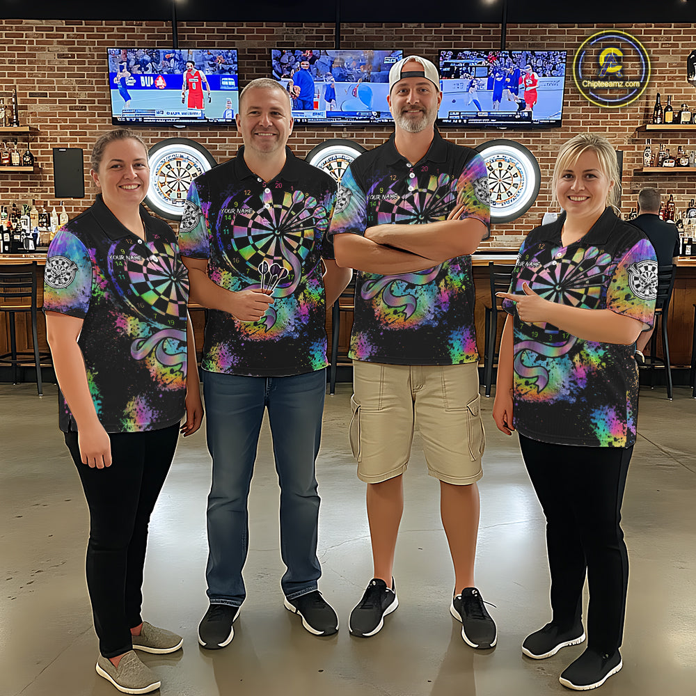 Holographic Splatter Dartboard Men Dart Shirt Custom Name Grunge Ribbon Dart Jersey For Darters NYN2967