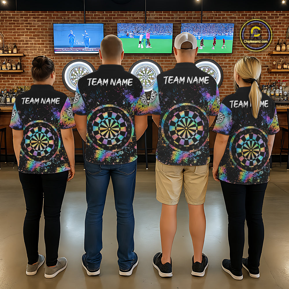 Holographic Splatter Dartboard Men Dart Shirt Custom Name Grunge Ribbon Dart Jersey For Darters NYN2967