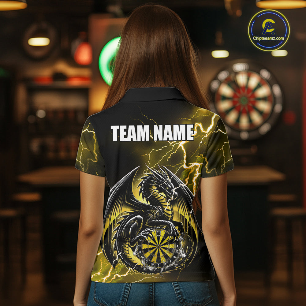 Personalized Women Dragon Dart Polo 1/4-Zip Shirt Custom Name Team Thunder Dragon Dart Jersey | Yellow NYN3369