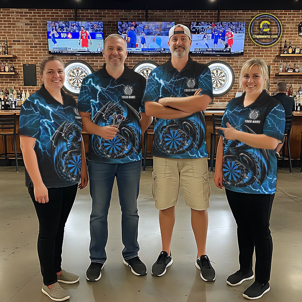 Personalized Women Dragon Dart Polo 1/4-Zip Shirt Custom Name Team Thunder Dragon Dart Jersey | Blue NYN3370