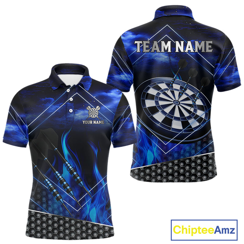 Flaming Dartboard & Dart Arrows Blue Darts Shirt For Men - Custom Name & Team Jersey NYN0668