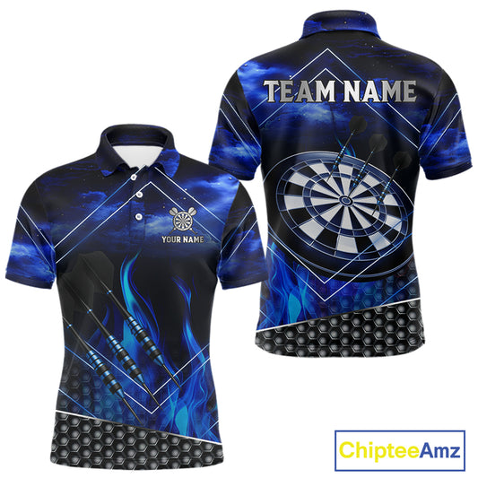 Flaming Dartboard & Dart Arrows Blue Darts Shirt For Men - Custom Name & Team Jersey NYN0668