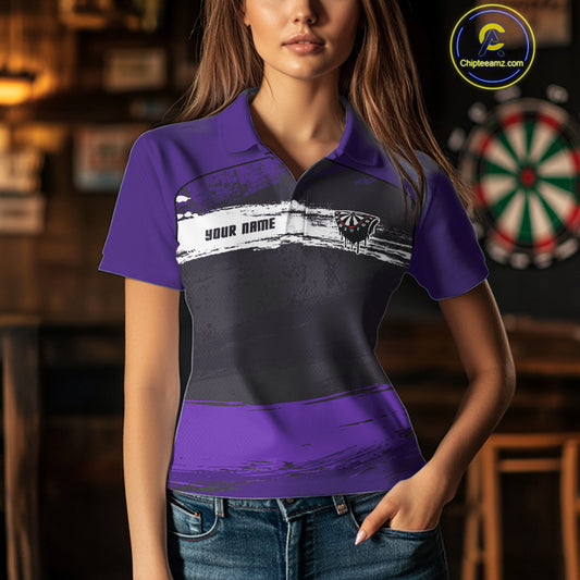 Custom Grunge Black And Purple Dripping Dartboard Dart Team Women Polo Shirt NYN1549