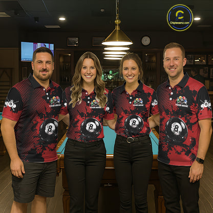 Custom Red Grunge Ball Billiard Shirts For Men Personalized Ball 8 Billiard Attire Gifts NYN2328