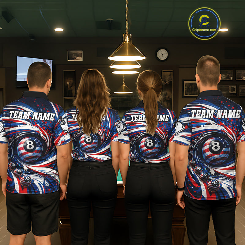 Custom US Flag Pool 8 Ball Billiard Shirt For Men Personalized Patriotic Ball Billiard Attire NYN2591