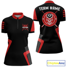Load image into Gallery viewer, Black &amp; Red Skull Pool 8 Ball Women Billiard Polo &amp; 1/4-Zip Shirt Personalized Ball Billiard Attire NYN2593