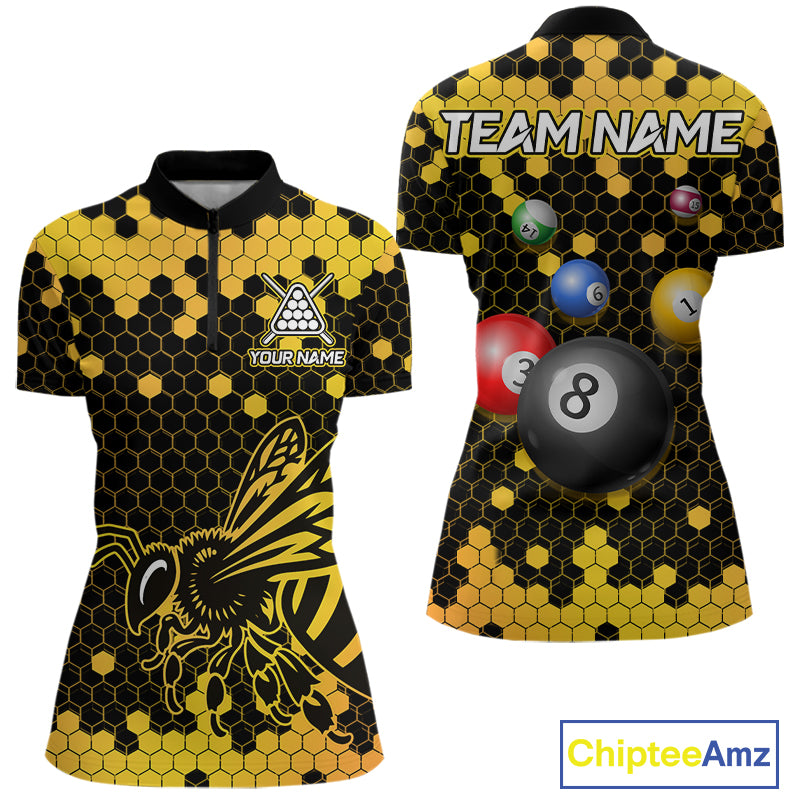 Hexagon Bee 8 Ball Pool Billiard Polo & Quarter-Zip Jerseys For Women Custom Billiard Team Appeal NYN2759