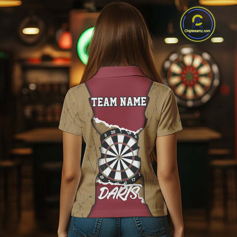 Custom Yellow&Red Grunge Style Darts Board Dart Shirts For Women, Dart Team Jerseys NYN0058
