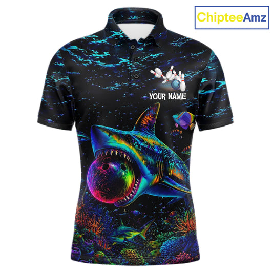 Funny Shark Ocean Neon Bowling  Jerseys For Men Custom Colorful Bowling Shirts Team Attire NYN3169