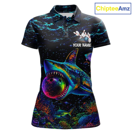 Funny Shark Ocean Neon Bowling  Jerseys For Women Custom Colorful Bowling Shirts Team Attire NYN3169