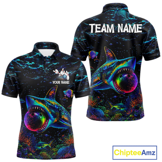 Funny Shark Ocean Neon Bowling  Jerseys For Men Custom Colorful Bowling Shirts Team Attire NYN3169