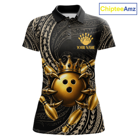 Black And Gold Crown Bowling Ball & Pin Jerseys For Women Custom Claws Skull Bowling Team Attire NYN3170