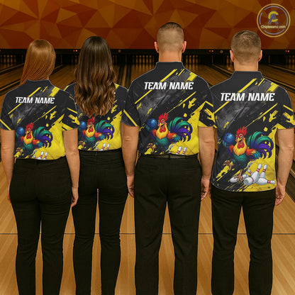 Personalized Colorful Funny Rooster Bowling Shirt For Women Yellow Grunge Bowling Team Jersey NYN3174