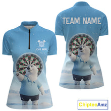 Load image into Gallery viewer, Custom Funny Polar Bear Plays Ice Dart Arrow Darts Quarter-Zip Shirt For Women, Dart Team Jerseys NYN1819