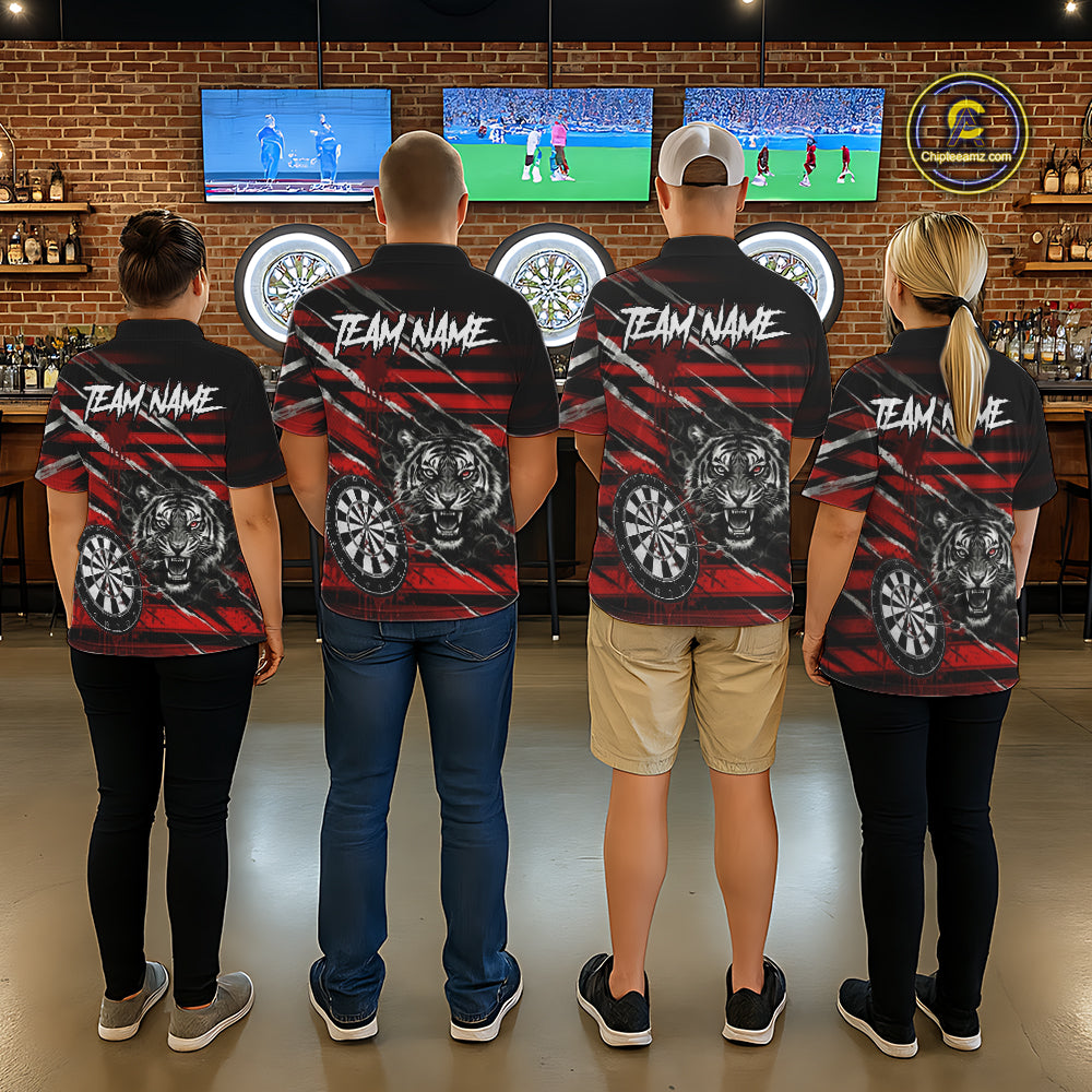 Red Grunge Grey Smoke Tiger Dartboard Custom Dart Polo Shirt Men Dart League Jerseys NYN2087
