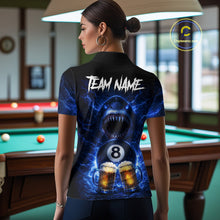 Load image into Gallery viewer, Blue Funny Lightning Shark Cheer Beers Pool 8 Ball Women Billiard Shirt Custom Ball Billiard Attire NYN2613