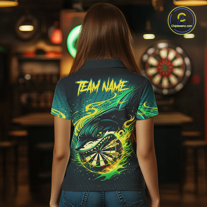 Green Splatter Paint Shark Dartboard & Arrow Women Darts Polo Shirt Custom Darts Team Jersey NYN2616