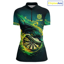 Load image into Gallery viewer, Green Splatter Paint Shark Dartboard &amp; Arrow Women Darts Quarter-Zip Shirt Custom Darts Team Jersey NYN2616