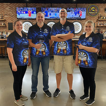 Load image into Gallery viewer, Blue Horror Shark Cheer Beer &amp; Dartboard Women Darts Quarter-Zip Shirt Custom Funny Dart Team Jersey NYN2617