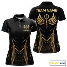 Load image into Gallery viewer, Personalized Black And Gold Wings Dart Arrow Women Darts Polo Shirt Custom Dart Team Jersey NYN2619