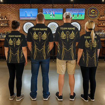 Personalized Black And Gold Wings Dart Arrow Women Darts Quarter-Zip Shirt Custom Dart Team Jersey NYN2619