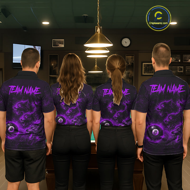Horror Wolfs Purple Flames Smoke Pool 8 Ball Women Billiard Shirt Custom Ball Billiard Team Attire NYN2621