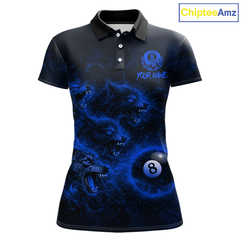 Horror Wolfs Blue Flames Smoke Pool 8 Ball Women Billiard Shirt Custom Ball Billiard Team Attire NYN2622