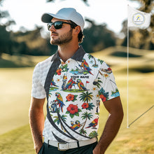 Load image into Gallery viewer, Tropical White And Black Golf Ball Polo Golf Shirts For Men Custom Parrot Golf Team Attire NYN3175