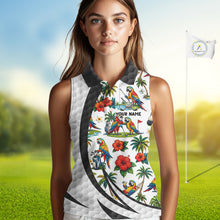 Load image into Gallery viewer, Tropical White And Black Golf Ball Sleeveless Polo Golf Shirts For Women Custom Parrot Golf Attire NYN3175