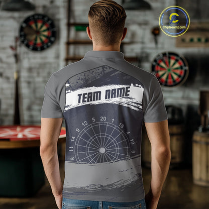 Grey Modern Grunge Dartboard Men's Darts Shirt - Custom Name For Dart Players NYN0413