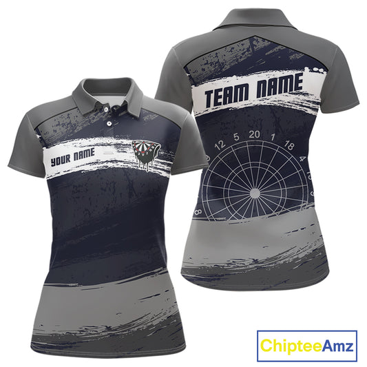 Grey Modern Grunge Dartboard Women's Darts Shirt - Custom Name For Dart Players NYN0413