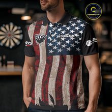 Load image into Gallery viewer, Dripping Dartboard Grunge US Flag Men's Darts Shirt - Custom Name For Dart Players NYN0420