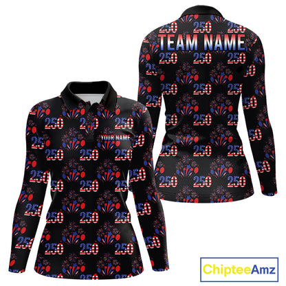 USA 250th anniversary womens golf polo shirt patriotic black golf top